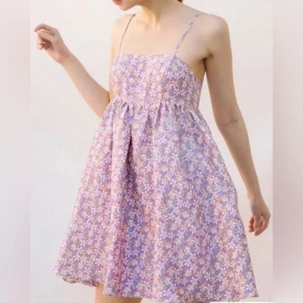 NWT Storia Jade Purple Floral Mini Babydoll Dress Cottagecore Fairy Women's S